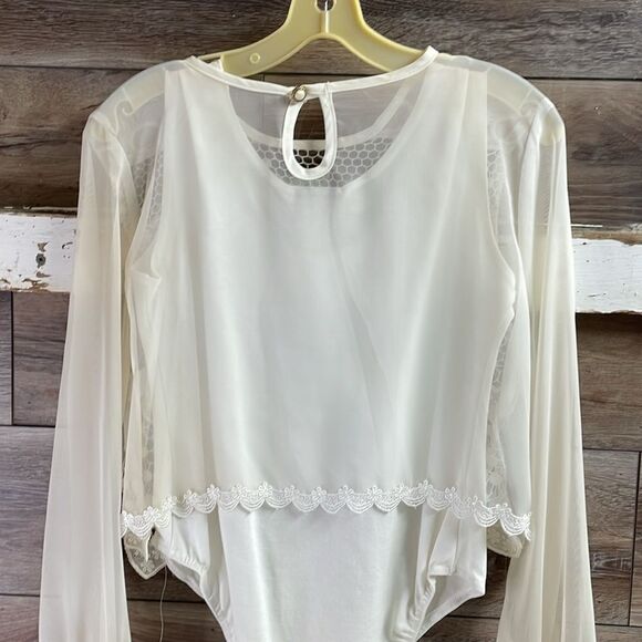 SAM Fashion White 2 Pc Lace Overlay Body Suit,Size Med,White,Lace Heart Overlay - Picture 5 of 11